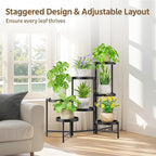LASZOLA 7 Tiered Folding Plant Stand Indoor for Multiple Large Planter, Tall Heavy Duty Adjustable Rack with Rust Proof 10 Inch Wide Tray, Sturdy Vertical Tree Organizer for Narrow Inside Floor, Black