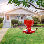 Hummingbird Feeder, BOLITE Glass Hummingbird Feeders for Outdoors Hanging, with Ant Moat and 4 Bee Guard Feeding Ports, 22oz, Leak Proof, Clear & Red