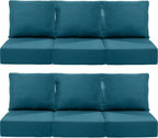 Luxury 22x24/22x25 6-Inch Outdoor Deep Seat Cushions Set of 6 - Comfortable Patio Zipper Chair Cushion for Wicker Dining Rocking Swivel Chairs Loveseat Couch Sectional Sofa - Peacock Blue