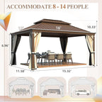 YOLENY 12' x 16' Gazebo, Galvanized Steel Double Roof Hardtop Gazebo with Aluminum Frame, Permanent Outdoor Metal Pavilion with Curtain and Netting for Patio, Lawn and Garden