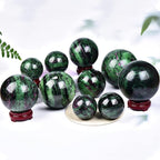 JIC Gem Small Red&Green Treasure Crystal Sphere Ball Natural Ruby Zoisite Healing Crystal Ball with Decoative Stand for Fengshui Meditation Decoation (50-60mm)