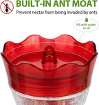 BOLITE Glass Hummingbird Feeders for Outdoors Hanging, Built-in Ant Moat, 4 Bee Guard Feeding Ports with Perches, Leak Proof, 15 Ounces, Stars Decor, Red, Gifts for Women Men, Gifts for Mom Dad