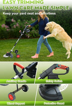 Cordless Weed Wacker, 12-Inch Electric Weed Wacker, Brushless Grass Trimmer with Wheels, 2×4.0Ah Batteries, Lightweight Electric Weed Eater with Telescoping Shaft for Lawn, Yard, Garden, Black