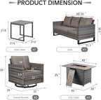 5 Piece Wicker Patio Furniture with Fire Pit Table - Outdoor Conversation Set with 50,000 BTU Fire Pit, All Weather Rattan Patio Set for Deck Backyard Garden - Grey Wicker Grey Cushion