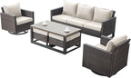 Rilyson Wicker Outdoor Patio Furniture Set - 6 Piece Patio Conversation Set with 2 Swivel Rocker Chairs,2 Rattan Ottoman,1 Couch and 1 Metal Coffee Table for Outside Porch Deck Backyard(Brown/Beige)