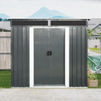 6X5 FT Outdoor Storage Shed, Waterproof Metal Garden Sheds with Lockable Door, Steel Tool Storage Buildings Shed & Outdoor Storage House for Garden, Backyard, Patio, Lawn, Trash Cans(Black and White)