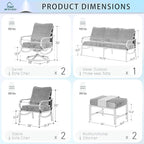 MFSTUDIO 7 Pieces Metal Patio Furniture Sets, 2 Swivel Chairs, 3-Seat Deep Seating Sofa, 2 Single Couch and 2 Ottoman, All Weather 9 Seats Outdoor Conversation Set for Garden Backyard, Grey Cushion