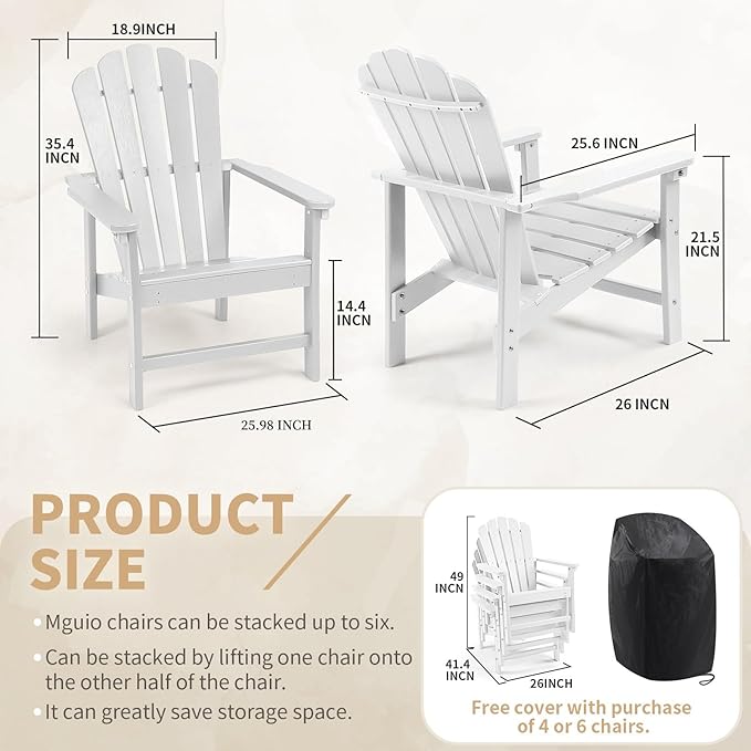 Stackable Adirondack Chairs Set of 2, Space Saving HDPE All-Weather Fire Pit Chair for Outdoor Lawn Porch Deck