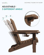 SERWALL Folding Adirondack Chair Set of 2, Reclining Adirondack Chair with 3 Recline Positions, All Weather HDPE Outdoor Adirondack, Brown