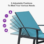 PURPLE LEAF Chaise Lounge Chair Outdoor 2 Pieces Pool Lounge Chairs 5 Adjustable Position with Armrests and Side Table Aluminum Patio Lounge Chair for Outside Backyard Beach Pool, Turquoise Blue