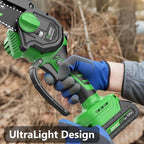 Mini Chainsaw Cordless, 8 Inch & 6 Inch Portable Electric Chain Saw with 2 Battery 8 Chains, Auto Oiler, Battery Powered Small Handheld Saw for Wood Cutting, Tree Trimming, Garden(Green)