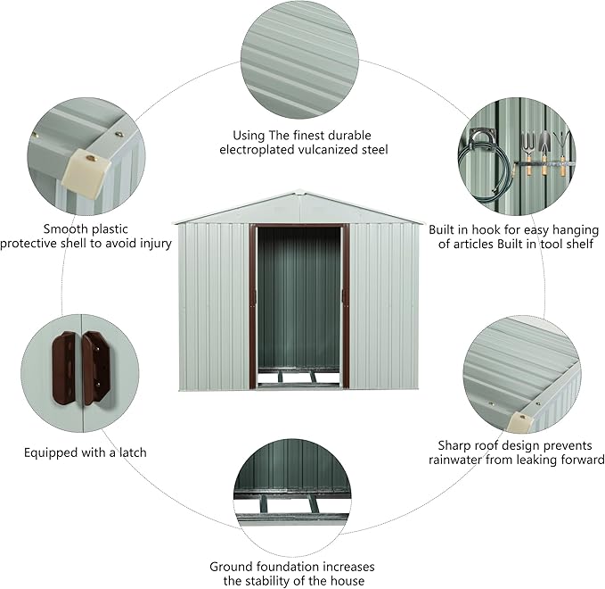 8x4 ft Outdoor Metal Storage Shed with Floor Foundation and Window, Lockable Galvanized Steel Tool Shed with Sliding Door and Air Vent, Waterproof Garden Storage House for Backyard, Patio