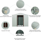 6 x 5 FT Outdoor Storage Shed, Metal Garden Shed with Floor Frame, Tool Shed Outdoor Storage with Lockable Sliding Doors & Window & Air Vents, Storage House Waterproof for Backyard, Lawn, White