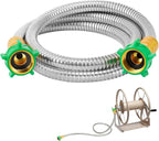 Short Garden Hose with Female to Female Connector, 5ft Metal Leakproof Leader Hose for Hose Reel, Heavy Duty 304 Stainless Steel Flexible Hose for Outdoor Garden Watering Car Pet Cleaning