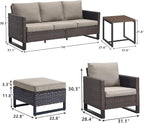Rilyson Wicker Outdoor Patio Furniture Set - 6 Piece Patio Conversation Set with 2 Armrest Chairs,2 Rattan Ottoman,1 Couch and 1 Metal Side Table for Outside Porch Deck Backyard(Brown/Grey)