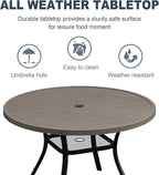 VICLLAX Round Patio Dining Table, 4-6 Person Metal Outdoor Dining Table with Umbrella Hole for Garden Lawn Deck, 47.2" Grey