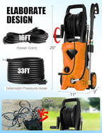 5000PSI Pressure Cleaner - 2025 New Power Cleaner with Upgraded 33ft Pressure Cleaner Hose Reel, Foam Cannon, 4 Nozzle Set, Power Cleaner for House/Patios/Car/Fence, Orange