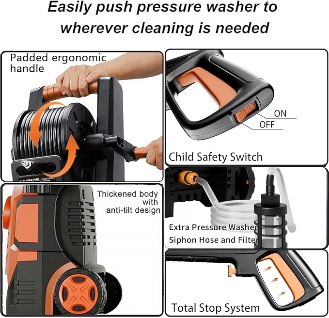 2025Upgraded Pressure Washer 5000PSI with Adjustable Touch Screen 8 Level, 34" Tall, 4 Quick Connect Nozzles,Inlet Hose&Filter&500mlFoam Cannon for Cars/Fences/Driveways/Home Cleaning,Red