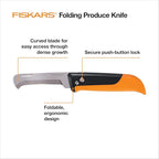 Fiskars Folding Knife for Produce Harvesting, Foldable Gardening Hand Tool with Ergonomic Design