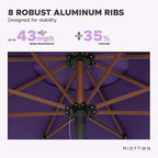 Midtown Umbrellas The Wooden 8 Feet Patio Umbrella With Sunbrella Bengali Purple Acrylic Fabric - Aluminum Frame Market Umbrella For Backyard, Deck, Garden, Pool - Wooden Pole