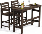 SERWALL Outdoor Bar Table and Chairs Set, Adirondack Bar Chairs Set of 2 and Bar Height Table, All Weather HDPE Outdoor Patio Bar Set, Outdoor Furniture for Outside, Poolside, Backyard, Garden, Coffee