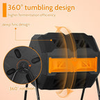 Composting Bins 43 Gallon Outdoor Tumbling Compost Bin Compost Tumbler Bucket Trash Can w/Dual Chamber Sliding Doors for Garden Patio,Orange Door