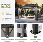 Aoxun 10'x14' Hardtop Gazebo, Aluminum Frame Canopy with Double Galvanized Steel Roof, Outdoor Metal Pavilion with Netting, Curtains for Backyard, Patio and Deck, with Ground Nails