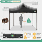 COBIZI 10x10 Pop Up Heavy Duty Canopy with 4 Sidewalls and Hexagonal Legs, Easy up Tent for Events, Parties, Camping, Outdoor Canopy with Portable Bag, Waterproof & UPF50+ (Black)