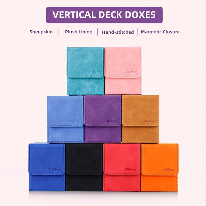 Magic Card Deck Box for MTG Single Deck Card Box fits 100+ TCG Sleeved Cards Soft Leather Card Box Top loading Card Boxes Magic Gift for MTG TCG CCG (Vertical,Purple)