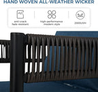 Grand patio Outdoor Dining Chair Set of 2, 2 Pieces Patio Dining Chairs, Metal Woven Wicker Fixed Patio Chairs with Peacock Blue Cushions for Backyard, Deck, Garden, Porch, Lawn and Poolside (Brown)