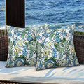 Magpie Fabrics Pack of 2 Outdoor Waterproof Throw Pillow Covers 18 x 18 Inch, Christmas Decorative Cushion Sham Pillowcase Shell for Garden Patio Tent Balcony Couch Sofa(Floral Blue Green)