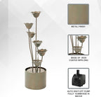 XBrand Metal Sculptural Multi-Tiered Flower Water Fountain, Bronze, 46" Tall