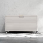 MIRADOR 134 Gallon Outdoor Storage Box Waterproof with Wheels, Metal Deck Box for Patio Furniture, Garden Tools, Outdoor Cushion, Latte