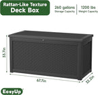 EasyUp 260 Gallon Outdoor Storage Box Waterproof, UV Resistant Resin Deck Box with Hydraulic Rod, Reinforced Stability for Patio, Garden, Rattan Black