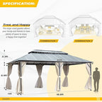 YOLENY 12' X 20' Hardtop Gazebo, Aluminum Composite Ventilation Double Roof Permanent Outdoor Pavilion Pergola Party Tent for Patio, Lawn, Garden, Poolside, Curtains and Netting Included