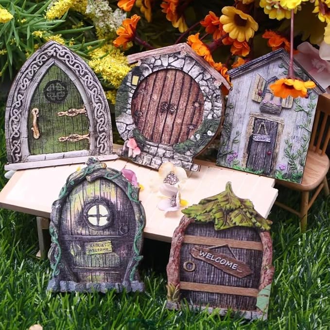 Blue Miniature Fairy Door for Tree, 3D Garden Decor, Bonsai Terrarium Micro Landscape Decoration Accessories Garden Miniatures