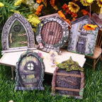 Blue Miniature Fairy Door for Tree, 3D Garden Decor, Bonsai Terrarium Micro Landscape Decoration Accessories Garden Miniatures