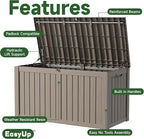 EasyUp 150 Gallon Outdoor Storage Box Waterproof, UV Resistant Resin Deck Box with Hydraulic Rod, Reinforced Stability for Patio, Garden, and Pool, Striped Gray
