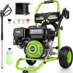 Professional 4200PSI 4GPM 212CC Gas Pressure Washer, 7.0 HP Commercial Gas Power Washer with 1L Foam Bottle 9" Wheels 5 Nozzles 25FT Hose for Home Car Fence Driveway (EPA/CARB/ETL Compliant), Green