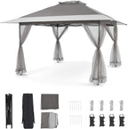 Bezseller 13x13 Pop Up Gazebo Tent with Mosquito Netting – Quick Set Up, Water-Resistant Outdoor Canopy for Patio, Garden, Backyard, and More,Deep Grey