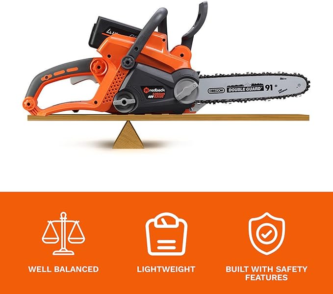 Redback 40V Cordless Chainsaw 12 inches Long Oregon Bar Brushless Motor Tool Only