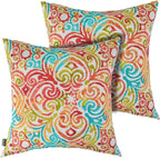 FUNHOME Outdoor Pillow Covers ONLY, No Insert! Pack of 2 Square Throw Pillow Covers, Decorative Water-Repellent Modern Cushion Cases for Sofa Patio Couch Decoration 18 x 18 Inch-Corinthian Dapple