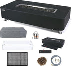 Elementi+ | Bundle Valencia Gas Fire Pit | Concrete Body & Marble Porcelain Top | 62" Rectangular Fire Table | Electronic Ignition | Canvas Cover, Fire Glass, Burner Lid & More | Black | Natural Gas