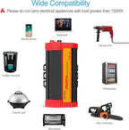 BYGD 1500W Power Inverter DC 12V to 110V AC Converter and Peak Power 3000W Car Inverter with 4.2A Dual USB Ports Quick Charging Car Charger, Solar Inverter ETL Listed