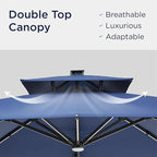 10x10 FT Cantilever Patio Umbrella with Led Lights Double Top Outdoor Square Heavy Duty Offset Umbrellas 360°Rotation Free-motion Track Tilt Windproof for Pool Deck Garden, Navy