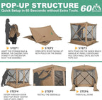 COBIZI 6x6 Pop up Gazebo Tent on Clearance, Ez up Waterproof Screen Tent Screen House with 3 sidewalls,Portable Outdoor Canopy with Carry Bag & Ground Stakes for Camping,Garden and Picnics, Khaki