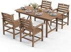 Patio Table and Chairs Set with Umbrella Hole, HDPE Patio Dining Set for 4, Outdoor Dining Set for Lawn, Patio, Porch, Deck, Poolside, Yard (Teak, 5-Piece)