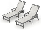 LUE BONA Chaise Lounge Chair Outdoor Set of 2, HDPS and HDPE Wicker Chaise Lounger with 5 Positions, Pool Lounge Chairs with Wheels and Adjustable Backrest for Patio, Poolside, Deck, Backyard