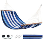 Lazy Daze Hammocks Cotton Fabric Spreader Bar Hammock, Outdoor Portable Hammock with Carrying Bag & Tree Straps for Bedroom, Patio, Backyard, Balcony, Max 450lbs Capacity, Blue