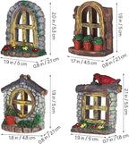 VOSAREA 4PCS Fairy Garden Windows and Door Set - Miniature Resin Gnome House Accessories for Outdoor Decor - for Trees Yards and Micro Landscapes